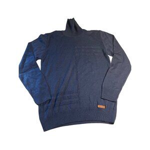 BFORS Mens Navy Blue M Turtleneck Sweater   50% Wool & 50% Acrylic ribbed detail